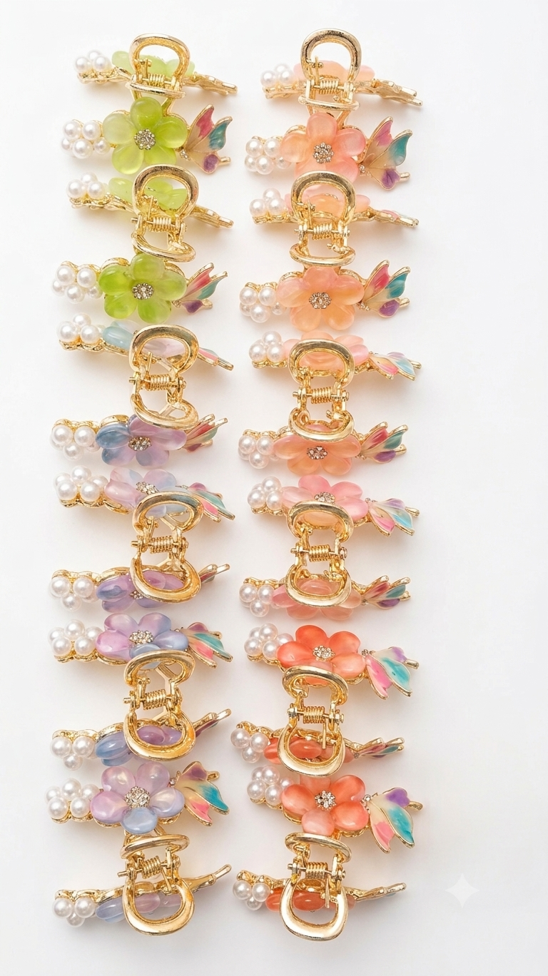 floral butterfly claw clips with pearls