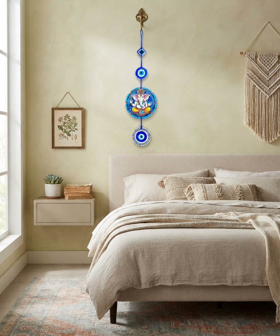 Ganesh Ji Design Evil Eye Wooden Wall Hanging