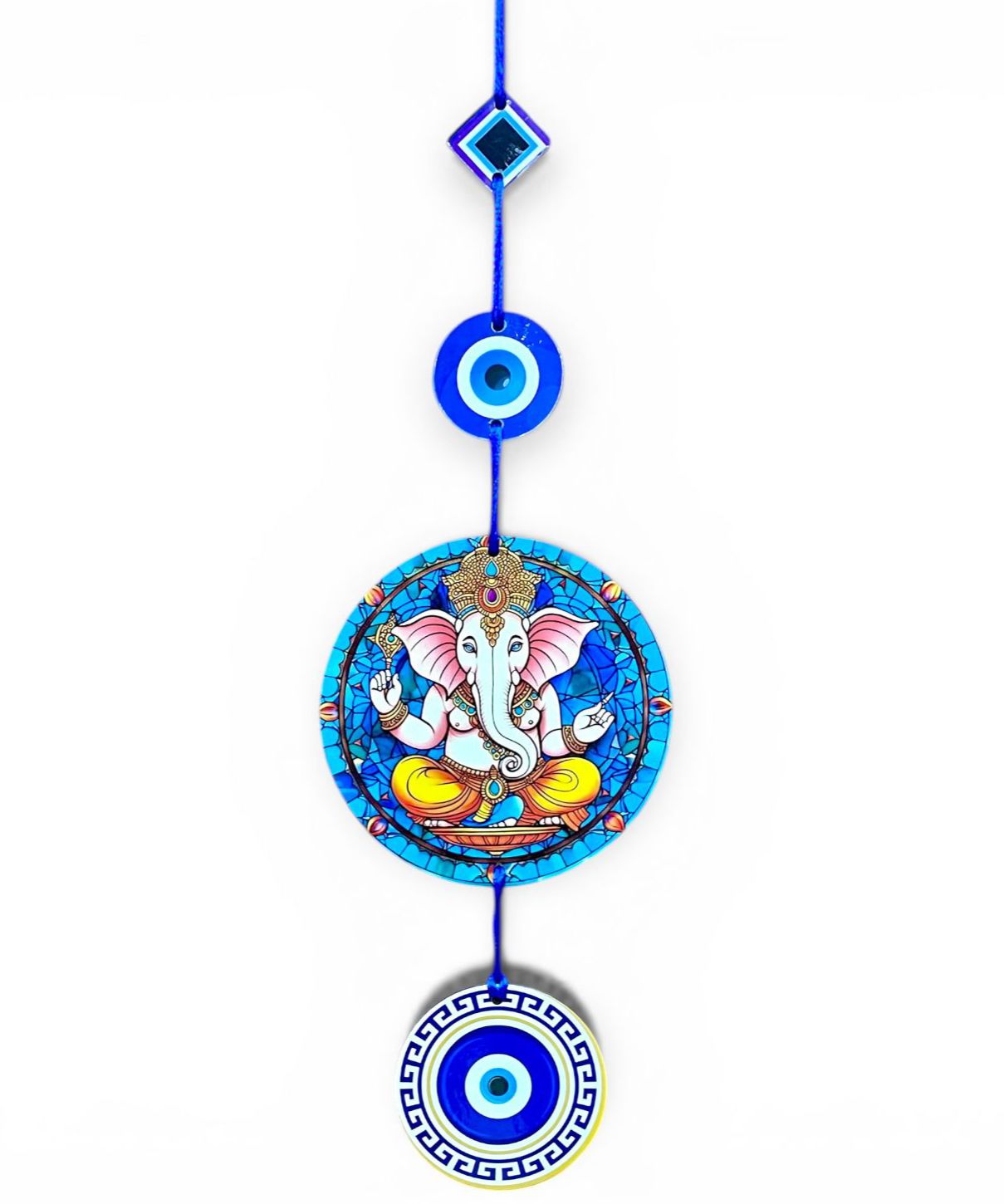 Ganesh Ji Design Evil Eye Wooden Wall Hanging
