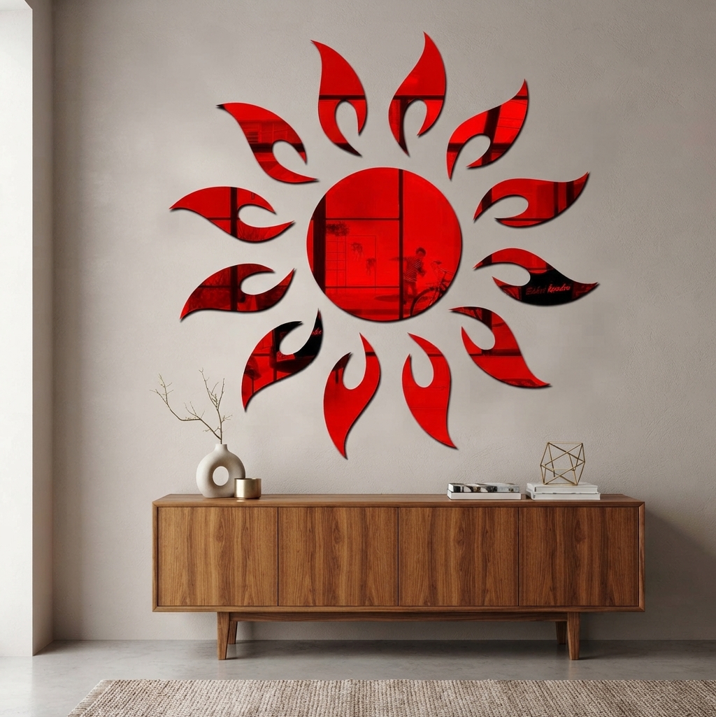 Red Colour Sun Mirror Stickers For Decoration