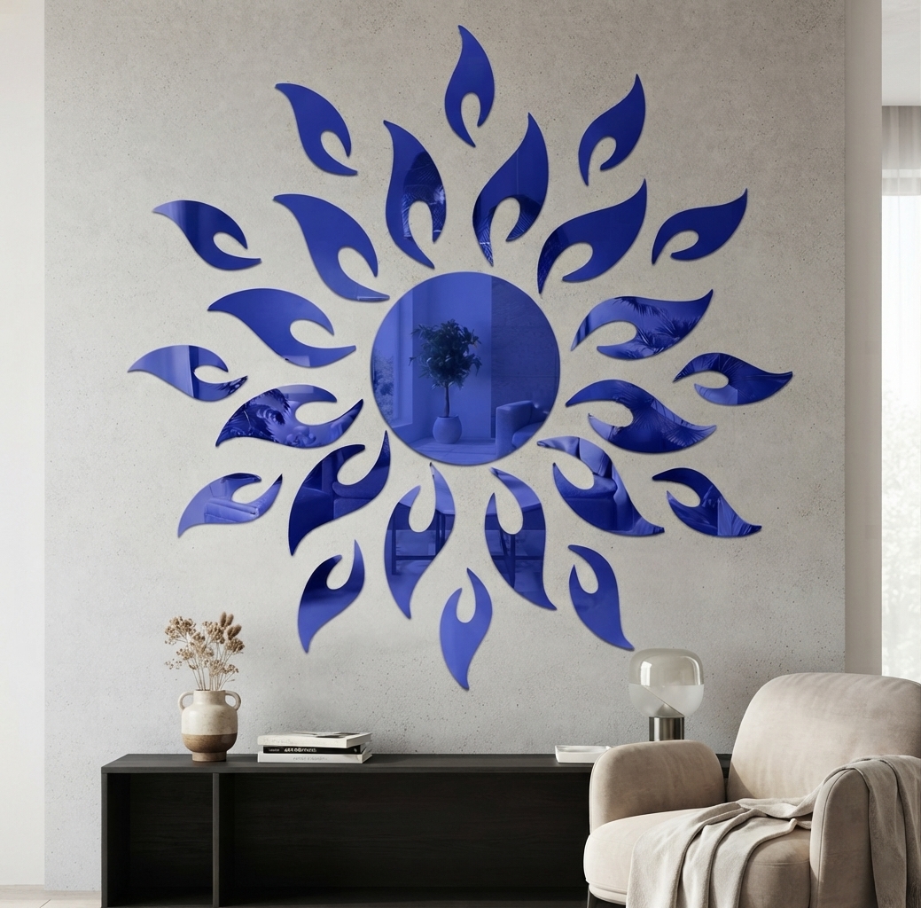 Blue Colour Sun Mirror Stickers For Decoration