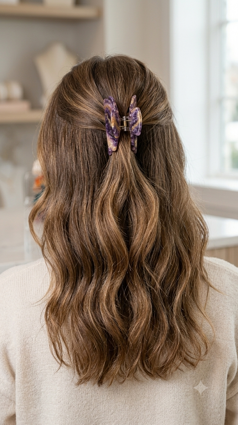 Marble Print Hair Claw Clips