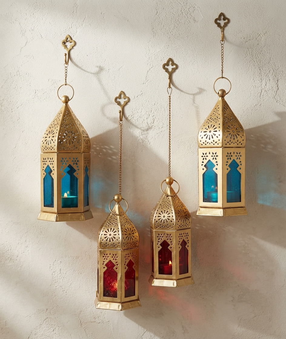 Metal Mandir Lantern With Multicolour Windows